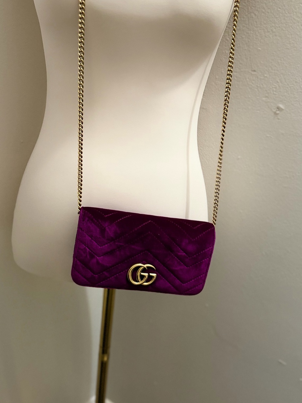 Plush Velvet Heart Chevron Crossbody Bag in Deep Magenta
